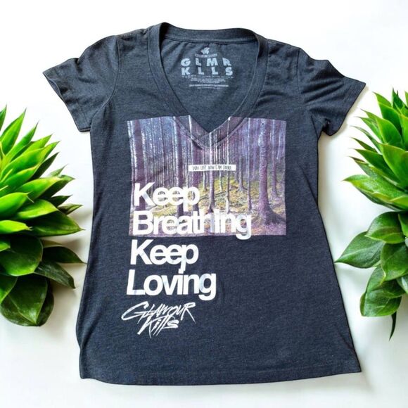 Glamour Kills size Small S Tee Keep Breathing Keep Loving deep v-neck y2k emo - Picture 6 of 6